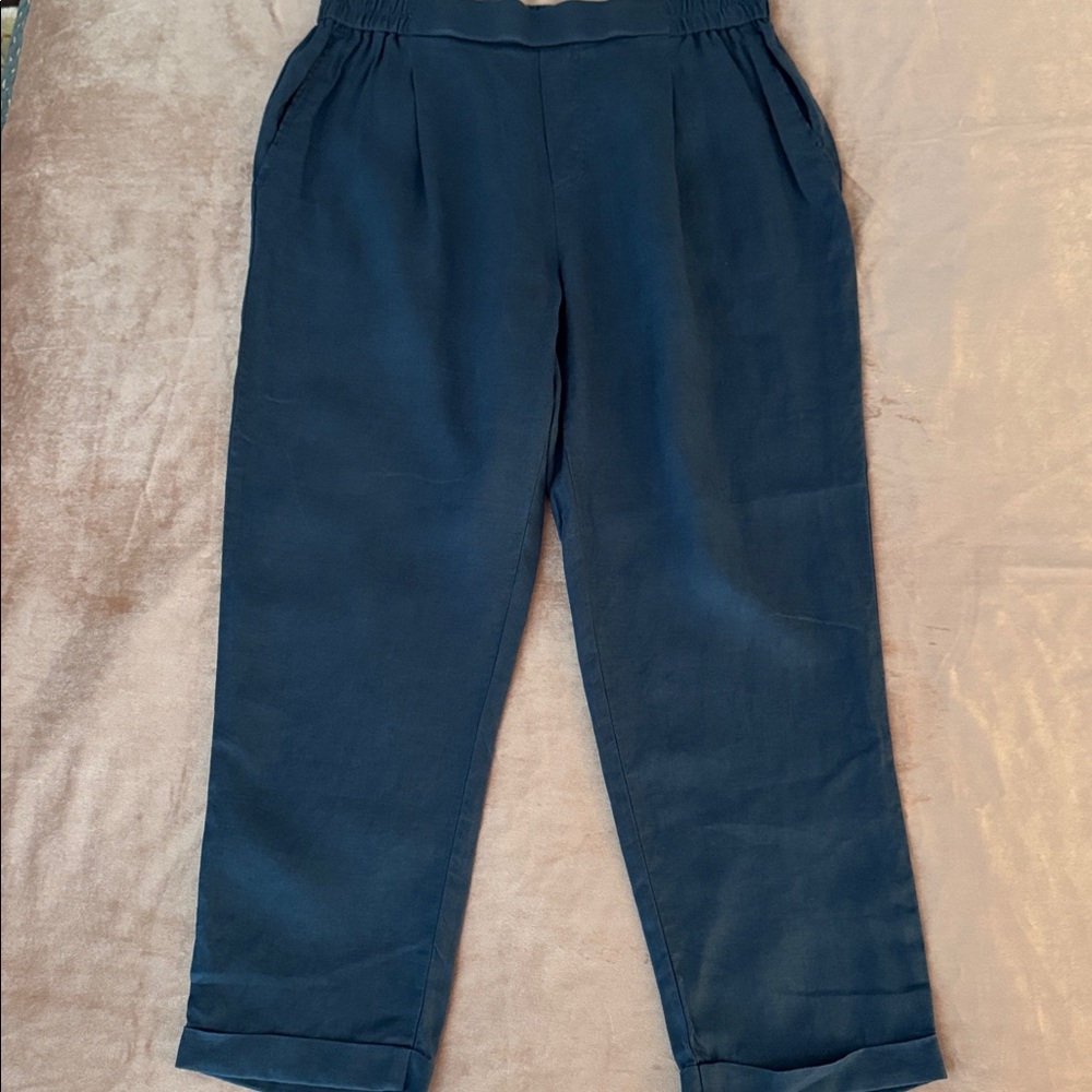 United Colors Of Benetton peacock blue Elastic Waist Linen Pants